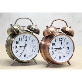 Nostaljik Retro Metal Çalar Saat Vintage Tarz Dekoratif Masa Saati Sessiz Alarm