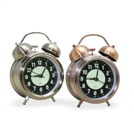 Retro Vintage Metal Çalar Saat – Sessiz Mekanizma, Aydınlatmalı Kadran, Dekoratif Masa Saati