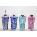 Disney Lilo & Stitch Figürlü Işıklı Pipetli Pullu Dome Kapaklı Sevimli Suluk & Bardak 400ml