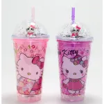 Hello Kitty Lisanslı Işıltılı Pipetli Boncuklu Suluk Bardak Matara 400 ml – Pembe/Mor Renk Seçeneği