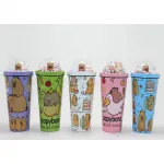 Sevimli Kapibara Capybara Pipetli Boncuklu Termos Suluk – Özel Tasarım İçecek Kupası