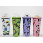 Karakterli Pipetli İçecek Termosu – Snoopy, Mario, Kuromi, Mickey Temalı Şeffaf Kubbeli Suluk