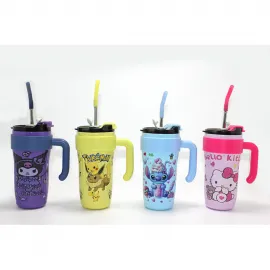 Popüler Anime Karakterleri Pipetli Termos & Suluk: Kuromi, Pokemon, Stitch, Hello Kitty Desenli