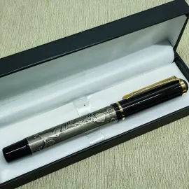 Atatürk Baskılı Şık Tasarım Krom Detaylı Siyah Tükenmez Kalem Hediye Kutulu