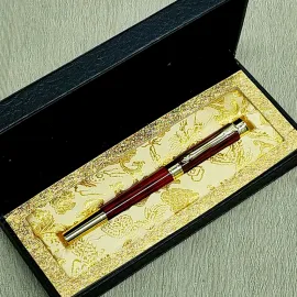 Lüks Kırmızı Altın Detaylı Özel Tasarım Kutulu Tükenmez Kalem – Premium Hediye Seçeneği