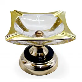 Şık Metal Ayaklı Lüks Kare Cam Küllük | Modern Ev Ofis Dekorasyonu İçin Estetik Obje