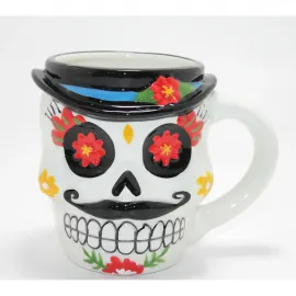 3D Kabartmalı Meksika Şeker Kurukafa Kupa Bardak - Canlı Renkli Dia de los Muertos Tasarımı