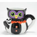 Cadılar Bayramı Temalı Siyah Baykuş ve Kurukafa Figürlü Seramik Kupa Bardak