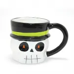 Halloween Centilmen İskelet Başlı 3D Kabartmalı Seramik Kupa Bardak | Dekoratif & Şık Kahve Fincanı