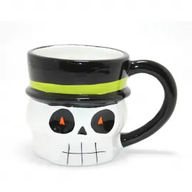 Halloween Centilmen İskelet Başlı 3D Kabartmalı Seramik Kupa Bardak | Dekoratif & Şık Kahve Fincanı