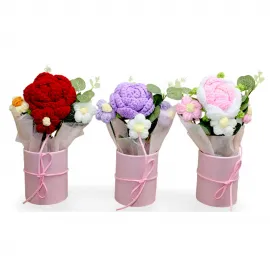 El Yapımı Amigurumi Örgü Çiçek Buketi Dekoratif Saksıda Kalıcı Ev Hediyesi