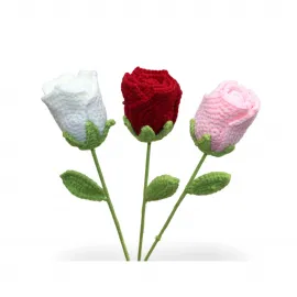 El Örgüsü Sanatı Tekli Dekoratif Gül Çiçeği - Ev ve Ofis için El Yapımı 40 cm Gül