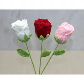 El Örgüsü Sanatı Tekli Dekoratif Gül Çiçeği - Ev ve Ofis için El Yapımı 40 cm Gül