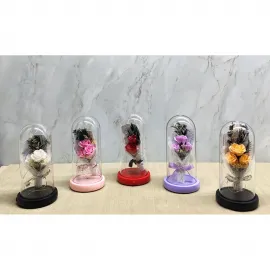 Romantik Işıklı Müzikli Gül Buketi Fanusu - Sevgiliye Özel LED'li Cam Dekoratif Hediye