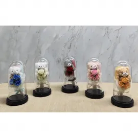 Işıklı Müzikli Fanus: Sevimli Ayıcık ve Renkli Güllerle Romantik Dekoratif Obje Hediye