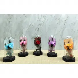 Romantik Işıklı Müzikli Fanus İçinde Sonsuz Gül Buketi - Sevdiklerinize Özel Dekoratif Hediye