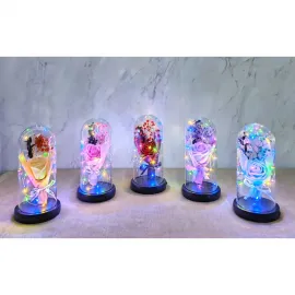 Büyüleyici Işıklı Müzikli Dekoratif Cam Fanus İçinde Solmayan Gül Hediyelik Obje