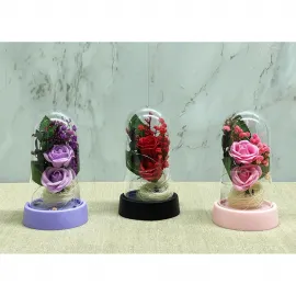Büyülü Işıklı Müzikli Romantik Tekli Gül Fanusu | Özel Anlar İçin Benzersiz Dekoratif Biblo