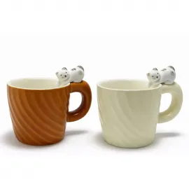 Sevimli 3D Kedi Figürlü Modern Tasarım Desenli Porselen Kupa Bardak – Kahve Keyfi