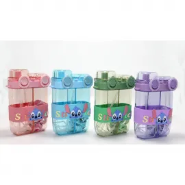 Stitch Çift Bölmeli Pipetli Matara ve Suluk | Çocuklar İçin Sevimli ve Pratik İçecek Şişesi