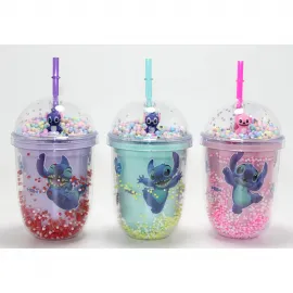Sevimli Stitch Figürlü Pipetli Kapaklı Çift Cidarlı Kupa Bardak – Eğlenceli İçecek Deneyimi