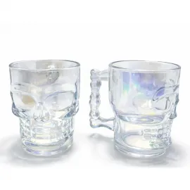 2 Parça İridesan Parlak Cam Kurukafa Kupa Bardak Seti – Gotik Tasarım İçecek Takımı