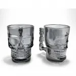 Korkunç Şık İkili Kurukafa Cam Kupa Bardak Seti - Gotik Tema Soğuk İçecek Deneyimi