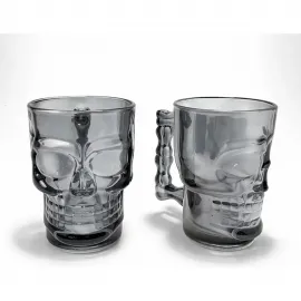 Korkunç Şık İkili Kurukafa Cam Kupa Bardak Seti - Gotik Tema Soğuk İçecek Deneyimi