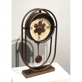 Antik Bronz Görünümlü Özel Tasarım Çark Detaylı Metal Masa Saati Ev ve Ofis Dekorasyonu İçin