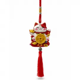 Şans ve Bereket Getiren Maneki Neko Kedi Asmalı Obje - 38 cm Uğurlu Dekoratif Süs