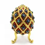 Göz Alıcı Kırmızı ve Altın Renkli Swarovski Taşlı Dekoratif Yumurta Mücevher Kutusu