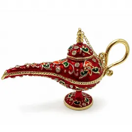 Swarovski Taşlı Kırmızı Altın Renkli Aladdin Sihirli Lamba Biblo Ev Dekorasyonu