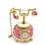 Vintage Pembe Swarovski Taşlı Dekoratif Telefon Biblo | Şık Ev Ofis Aksesuarı