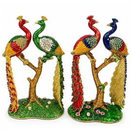 El Boyaması Swarovski Taşlı Tavuskuşu Dekoratif Biblo Ev Ofis Hediyelik Obje