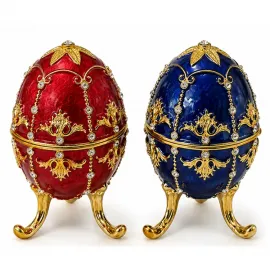 Swarovski Taşlı Lüks Dekoratif Yumurta Biblo Mücevher Kutusu El Yapımı Altın Detaylı