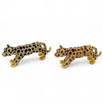 Swarovski Taşlı Gold Detaylı Leopar Dekoratif Biblo Ev ve Ofis Objesi