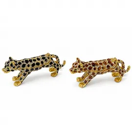 Swarovski Taşlı Gold Detaylı Leopar Dekoratif Biblo Ev ve Ofis Objesi