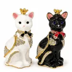 Swarovski Kristal Taşlı Kral Tacı Kedi Biblo: Lüks Ev ve Ofis Dekoratif Figür