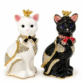 Swarovski Kristal Taşlı Kral Tacı Kedi Biblo: Lüks Ev ve Ofis Dekoratif Figür