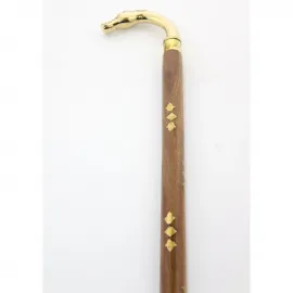 Premium El Yapımı Pirinç At Büstü Ahşap Baston 93 cm | Şık ve Fonksiyonel Destek Çubuğu