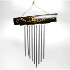 El Yapımı Dekoratif Bambu Üzerine İşlemeli Metal Borulu Rüzgar Çanı Ev ve Bahçe Dekorasyonu