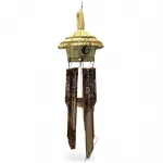 El Yapımı Hasır Çatılı Kuş Yuvalı Otantik Bambu Rüzgar Çanı – Doğal Bahçe ve Balkon Dekorasyonu