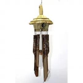 El Yapımı Hasır Çatılı Kuş Yuvalı Otantik Bambu Rüzgar Çanı – Doğal Bahçe ve Balkon Dekorasyonu