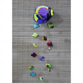 Okyanus Esintisi Temalı El Yapımı Renkli Balık Figürlü Dekoratif Rüzgar Çanı 75 cm