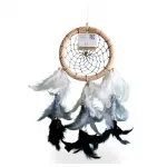 El Yapımı Otantik Beyaz Gri Siyah Tüylü Düş Kapanı Rüya Kapanı Dekoratif Duvar Süsü No: 11 R