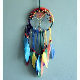 El Yapımı Renkli Hayat Ağacı Temalı Düş Rüya Kapanı Dream Catcher Ev Dekorasyon Figürü