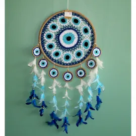 Göz Alıcı Nazar Boncuklu El Yapımı Mavi Rüya Kapanı Düş Kapanı Dream Catcher