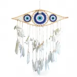 Büyük Boy El Yapımı Nazarlık Göz Tasarımlı Düş Kapanı | Beyaz Tüylü Rüya Kapanı Duvar Dekoru