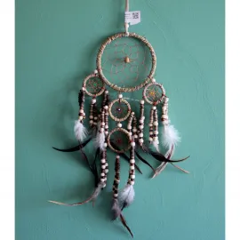 El Yapımı Otantik Büyük ve Çok Halkalı Tüylü Boncuklu Düş Kapanı Rüya Kapanı Duvar Dekoru