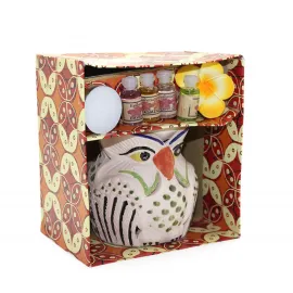 El Yapımı Baykuş Seramik Buhurdanlık ve Esansiyel Yağ Seti | Dekoratif Koku Yayıcı